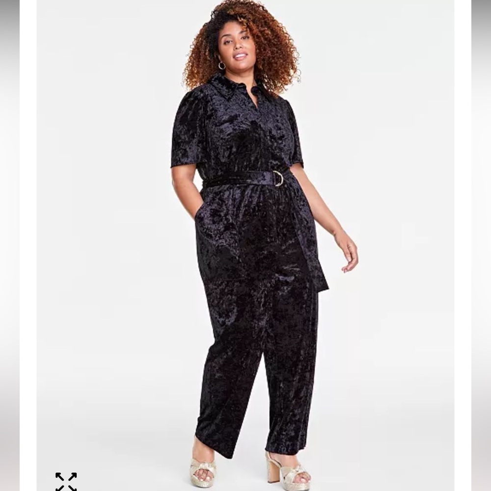 Black Velvet Jumpsuit with Belt